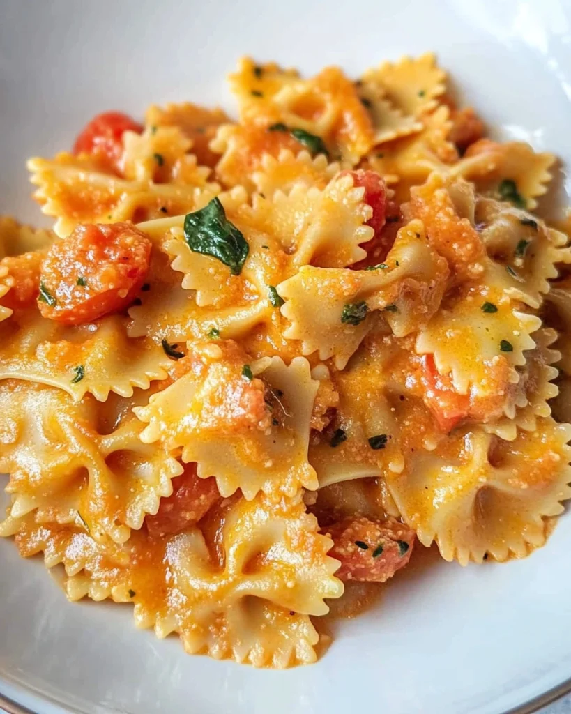 Farfalle pasta with creamy roasted pepper sauce