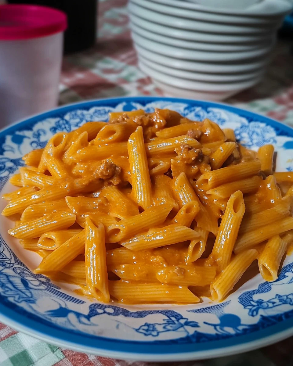 A plate of mezze penne al baffo featuring creamy sauce and fresh ingredients