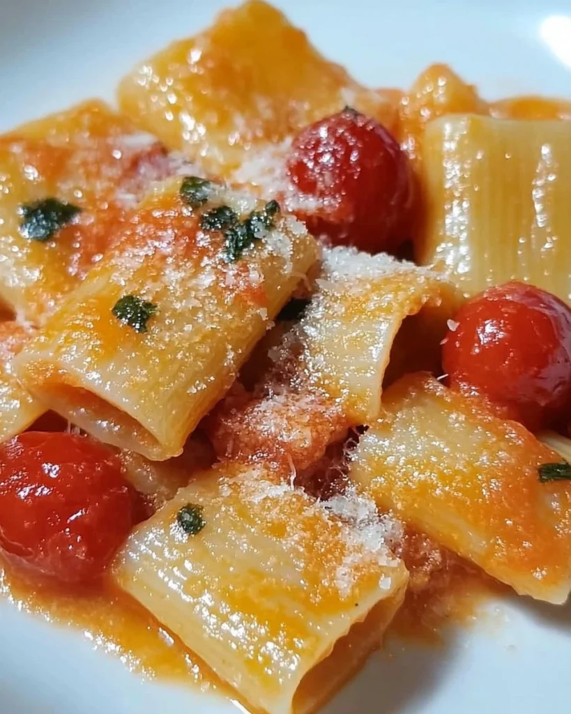 Delicious Paccheri allo scarpariello pasta dish with rich tomato sauce