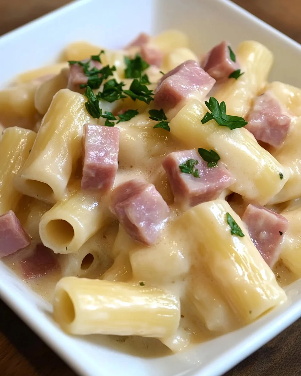 Paccheri pasta with creamy potato sauce and pancetta