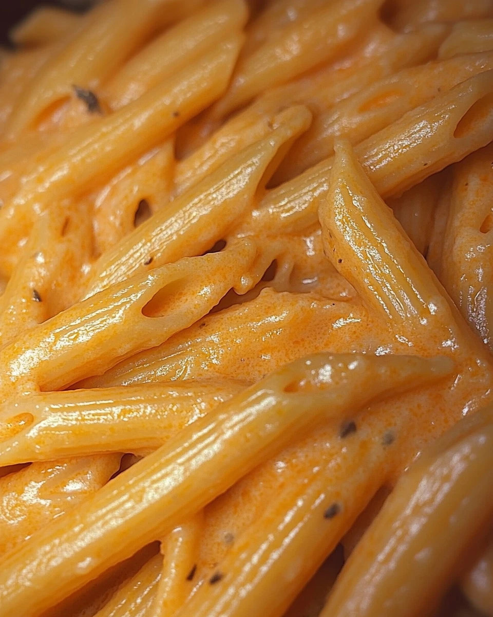 Plate of pennette ai funghi pasta topped with mushrooms and creamy sauce