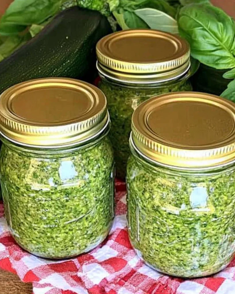 A bowl of homemade Pesto di Zucchine with fresh ingredients