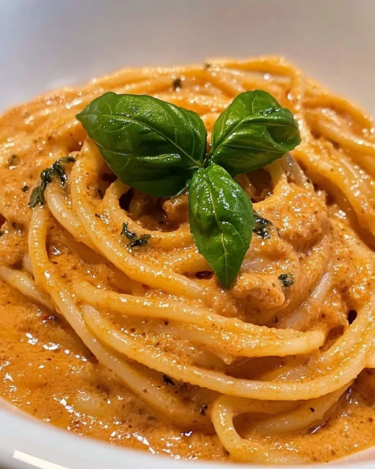 Plate of spaghetti con ricotta e nduja with a sprinkle of herbs