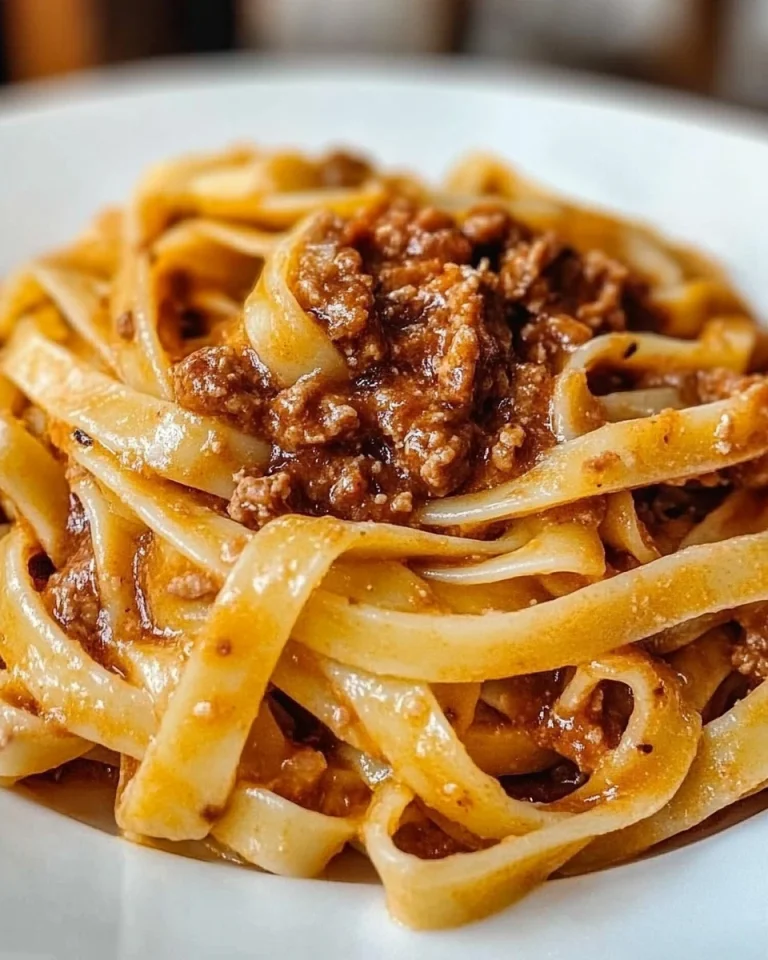 Delicious plate of tagliatelle al ragù served with fresh herbs
