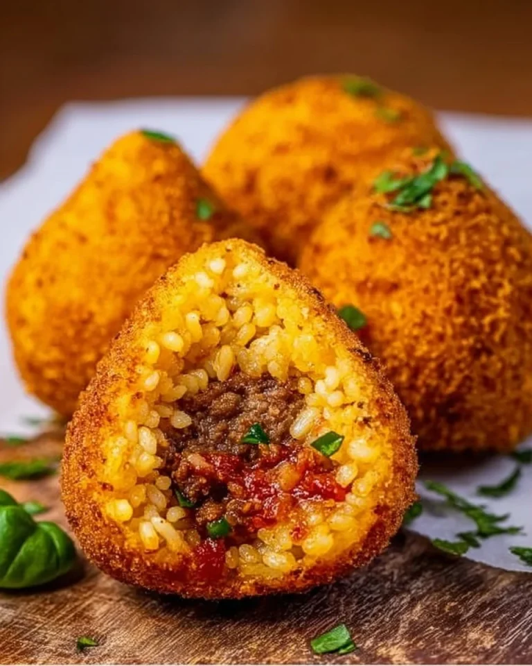 Arancini di riso alla siciliana, deliziosi e dorati, serviti su un piatto.