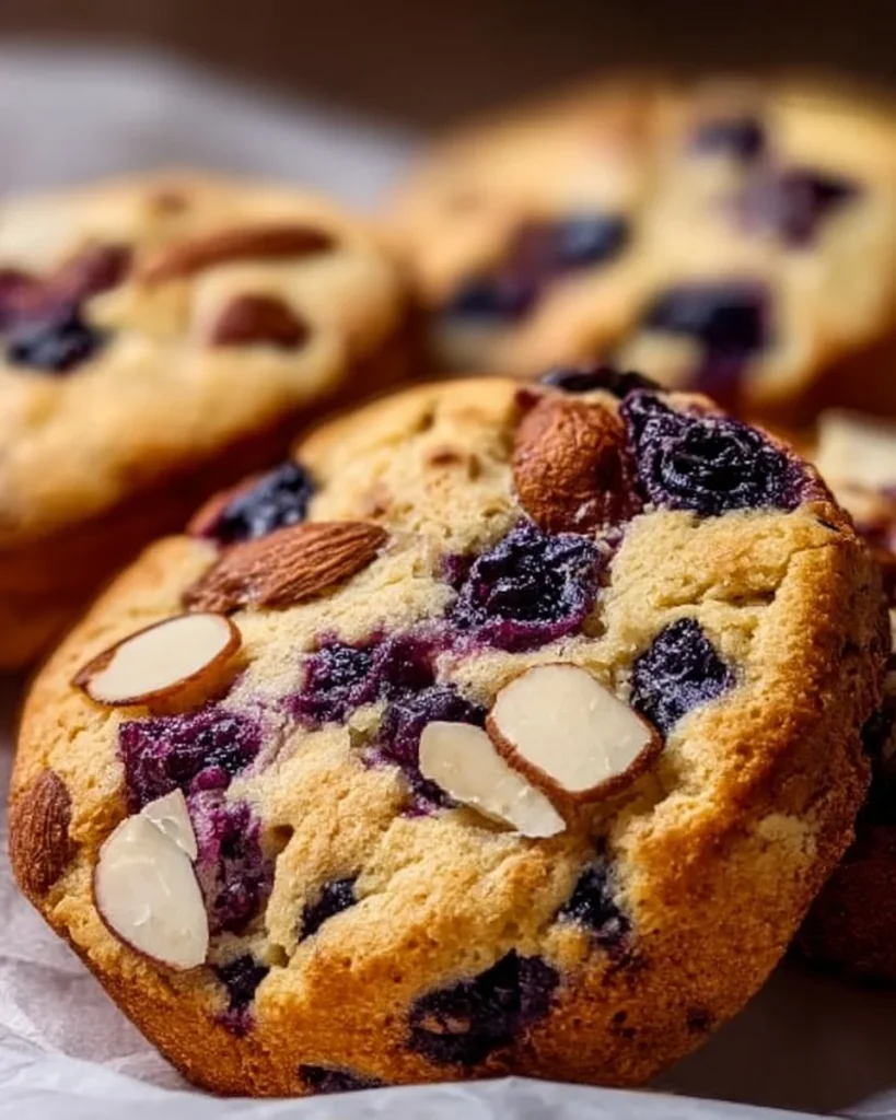 Biscotti con farina di mandorle e mirtilli su un piatto