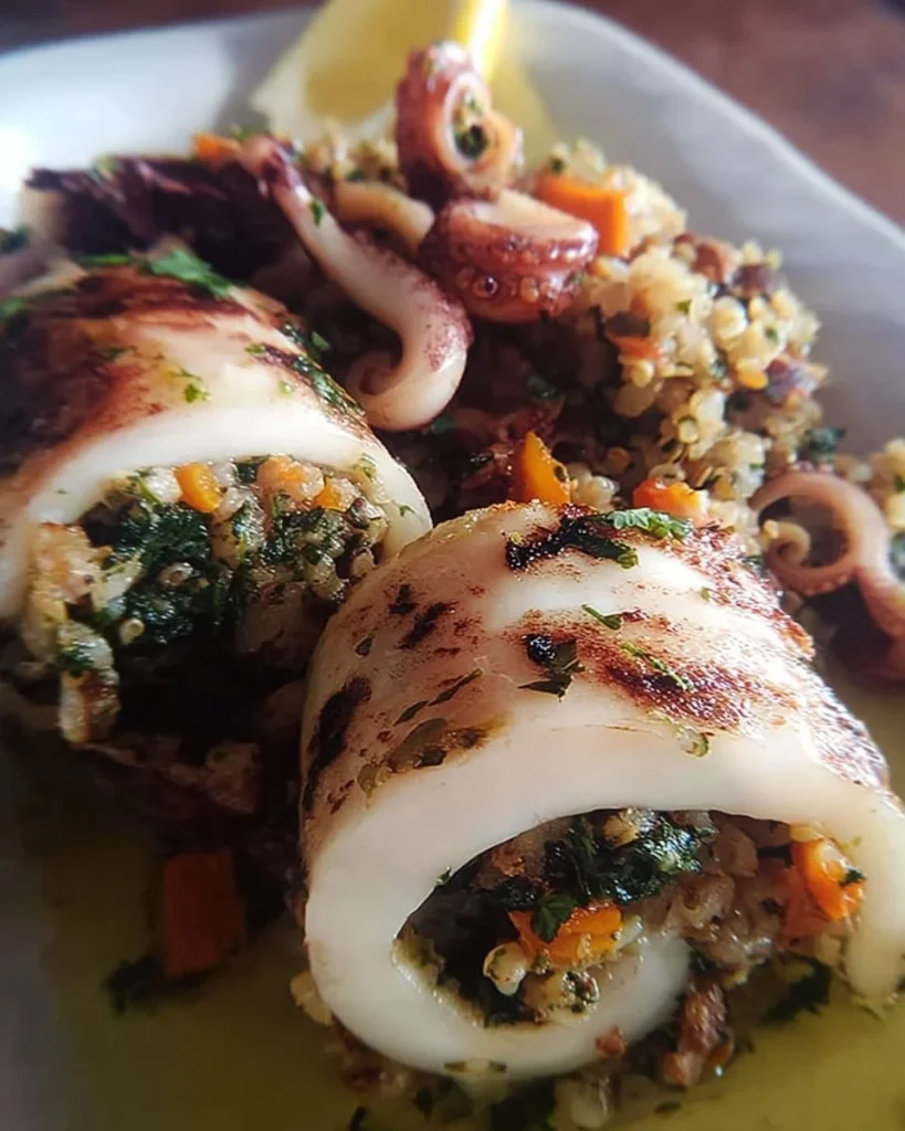 Calamari ripieni pronti da servire con un contorno fresco