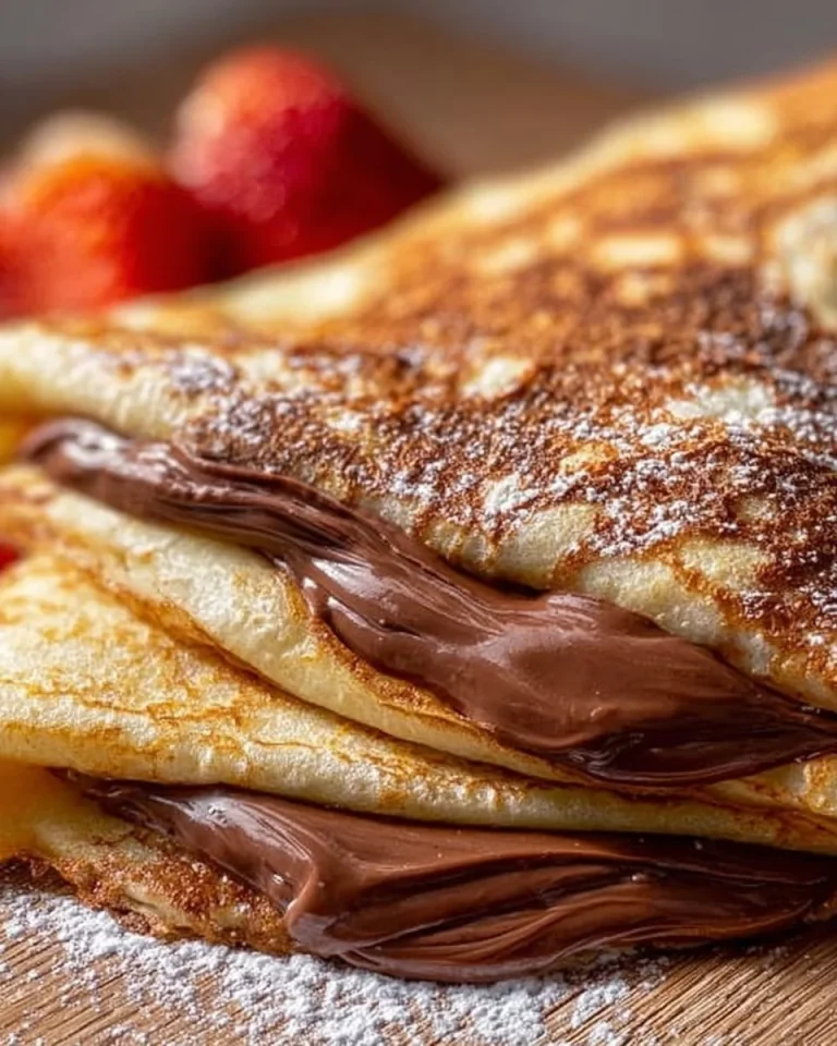 Crepes alla Nutella servite con topping di nocciole e zucchero a velo