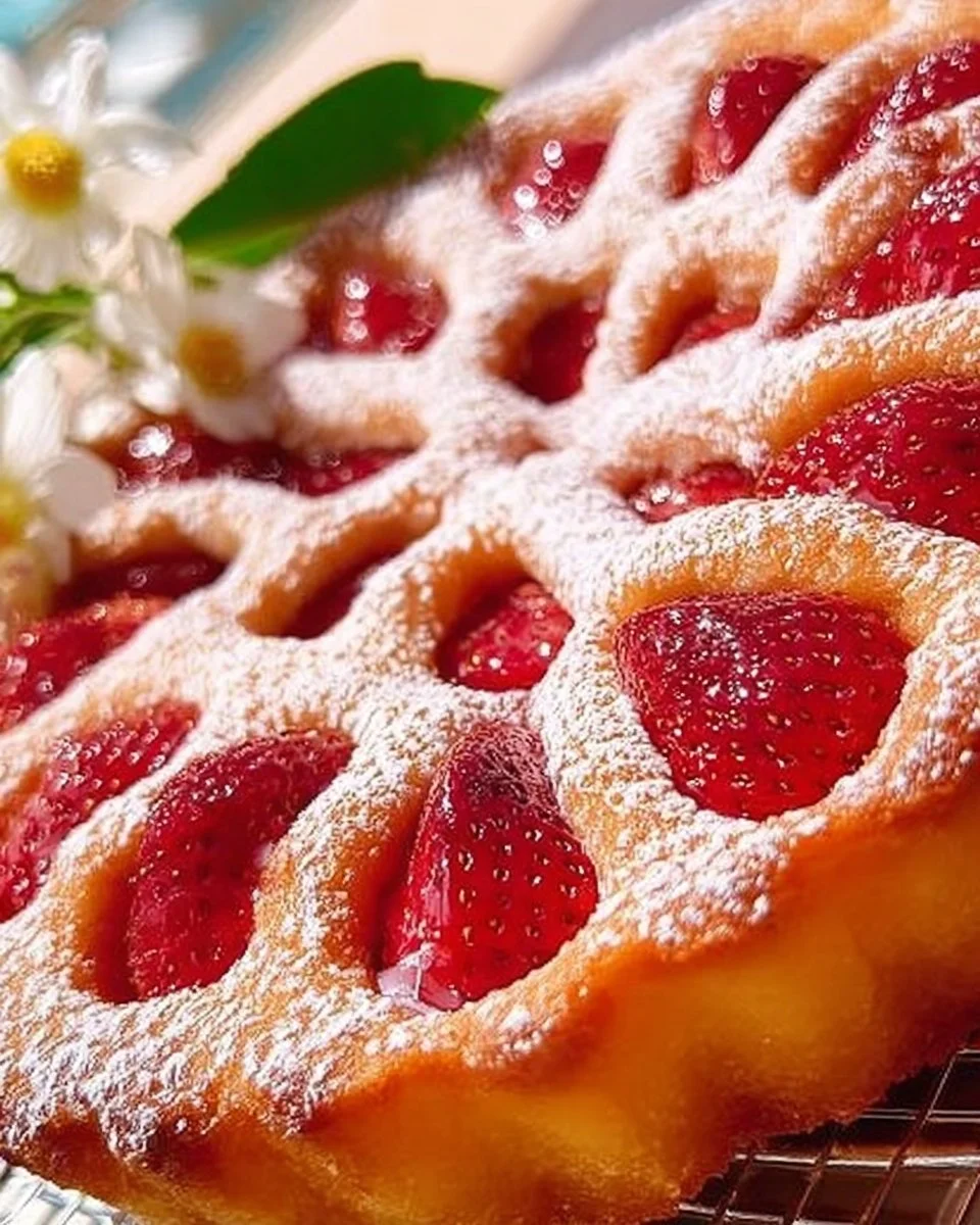 Crostata alle fragole morbida fresca e invitante con decorazioni di fragole