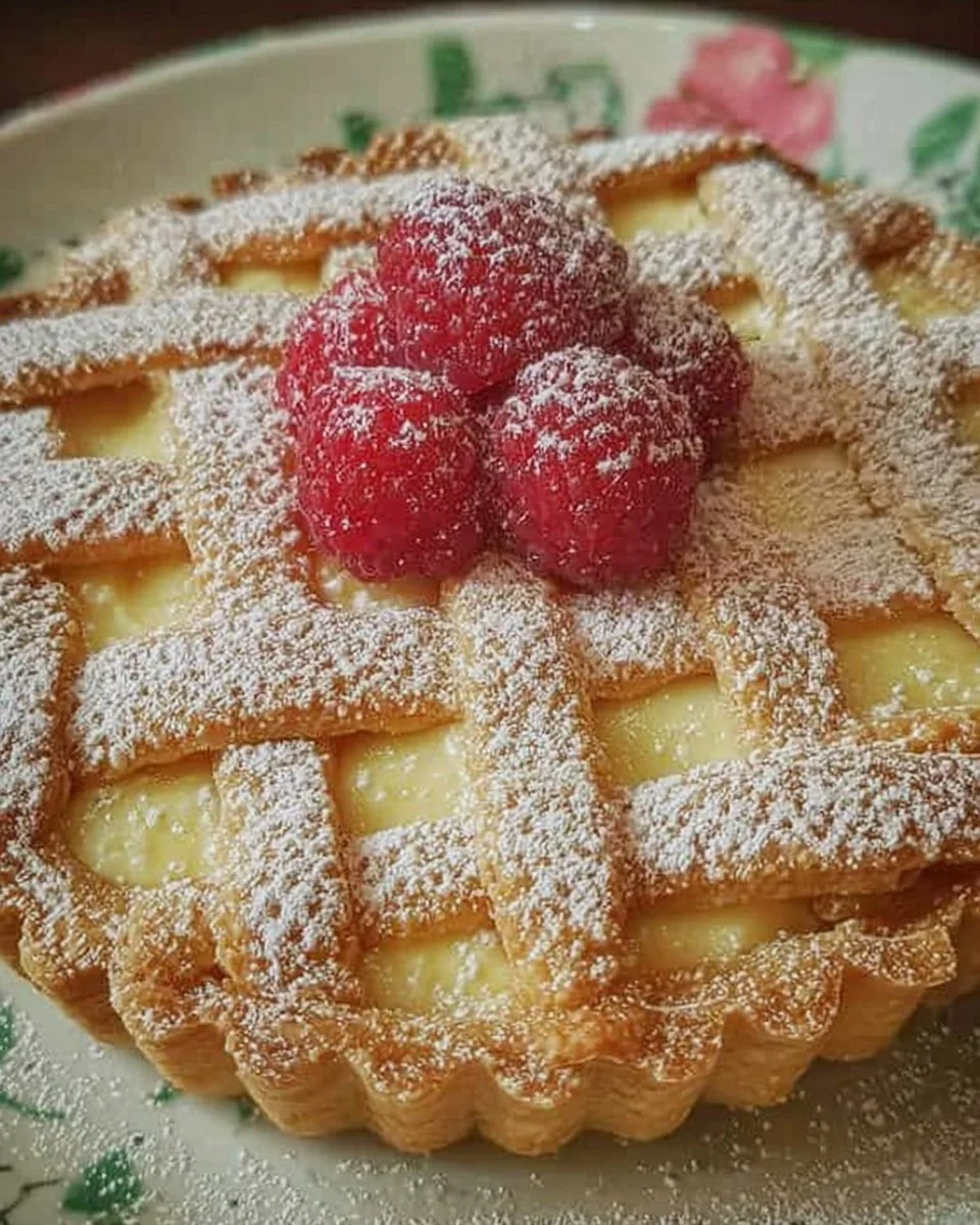 Crostata con crema pasticcera e ricotta decorata con frutta