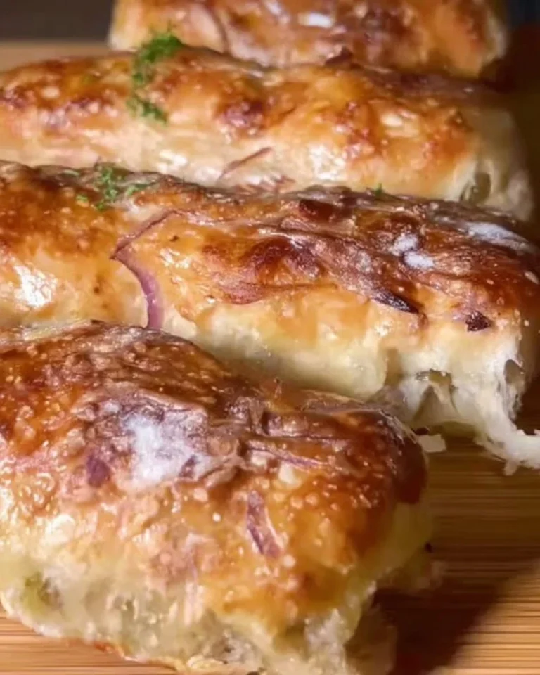 Filoncini di pane con cipolla appena sfornati su un tavolo
