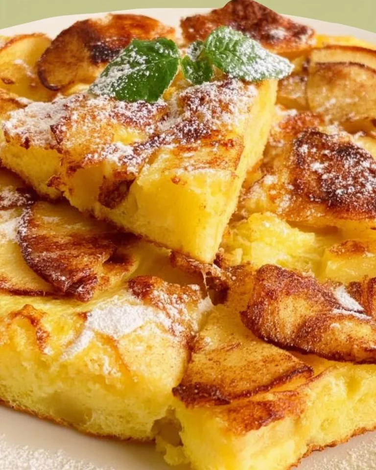 Frittata di Mele servita su un piatto con mele fresche sullo sfondo