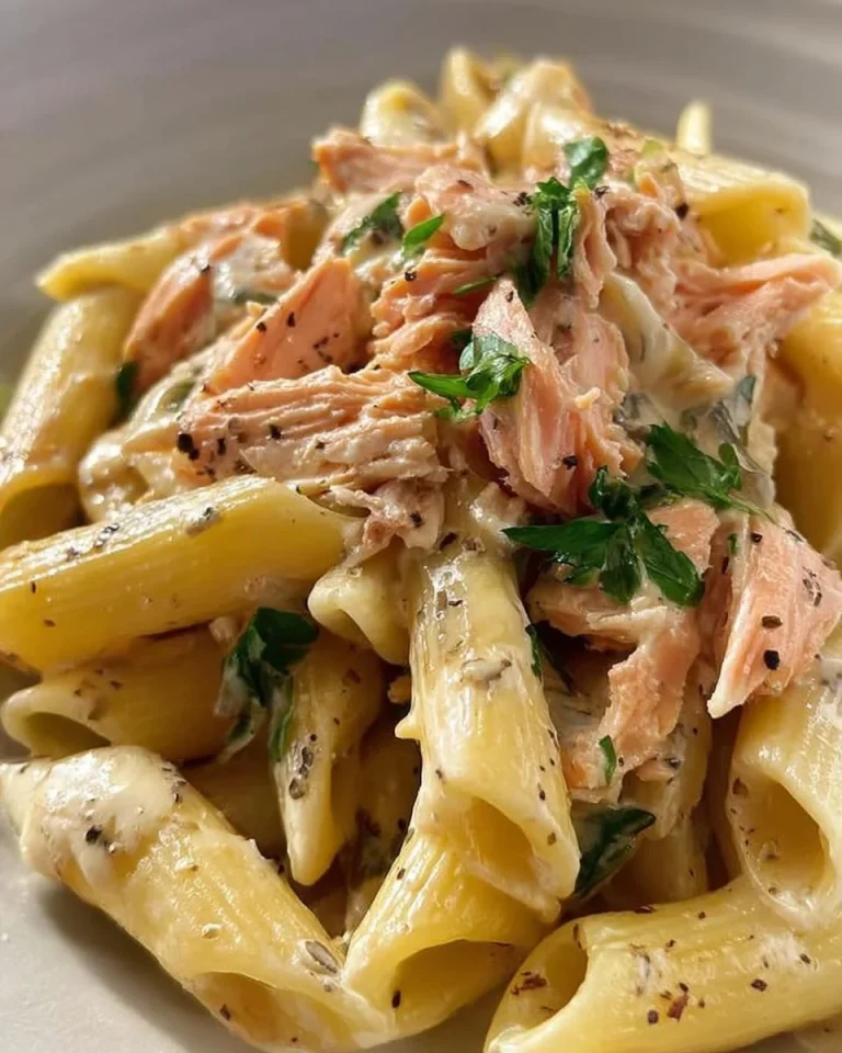 Piatto gourmet di Garganelli al Salmone Fresco con salsa cremosa.