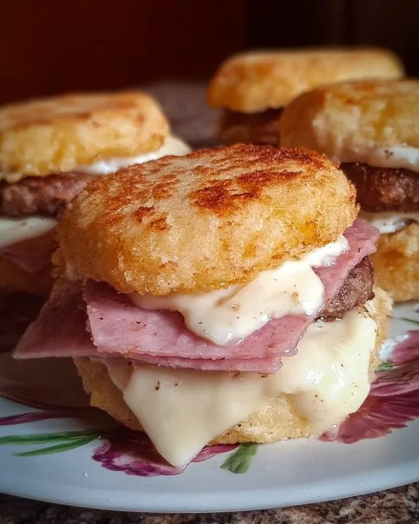 Hamburger di patate farciti con sottiletta e mortadella, un piatto delizioso e creativo.