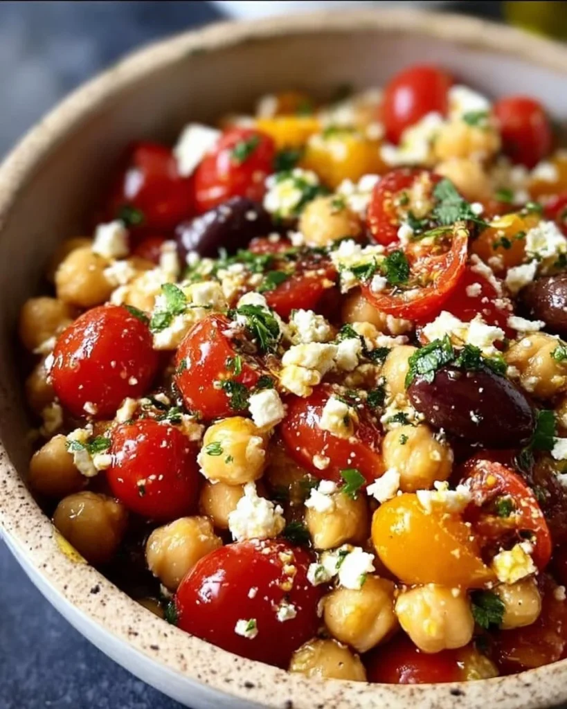 Insalata di ceci con pomodorini e feta fresca e colorata