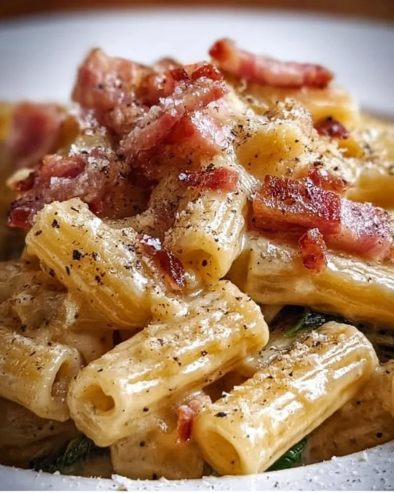 Pasta alla Gricia Ignorante servita su un piatto con guanciale e pecorino