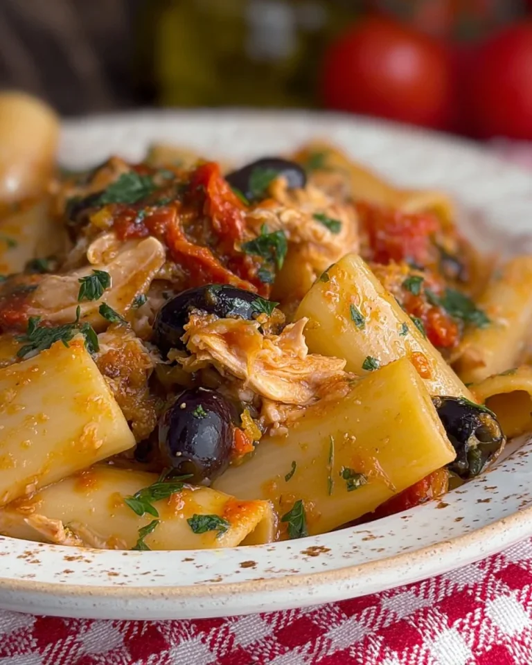 Pasta alla Mediterranea con Olive, un piatto ricco di sapori e freschezza.