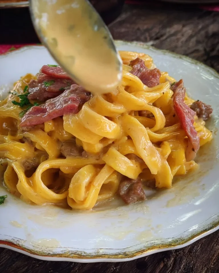 Pasta alla Papalina con salsa cremosa e guanciale