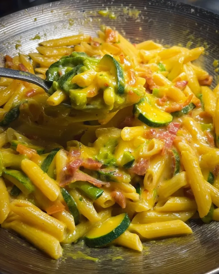 Pasta con le Zucchine servita in un piatto bianco elegante