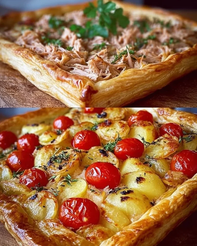 Pasta Sfoglia con Patate, Pomodorini e Tonno pronta da servire