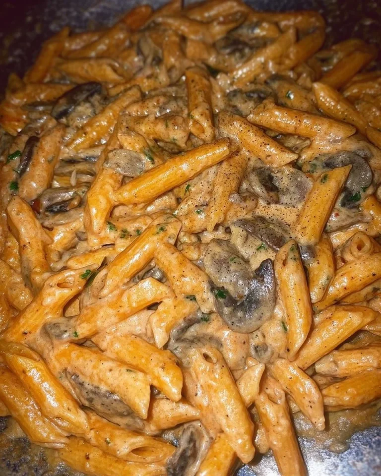 Piatto di pennette ai funghi con crema e funghi freschi