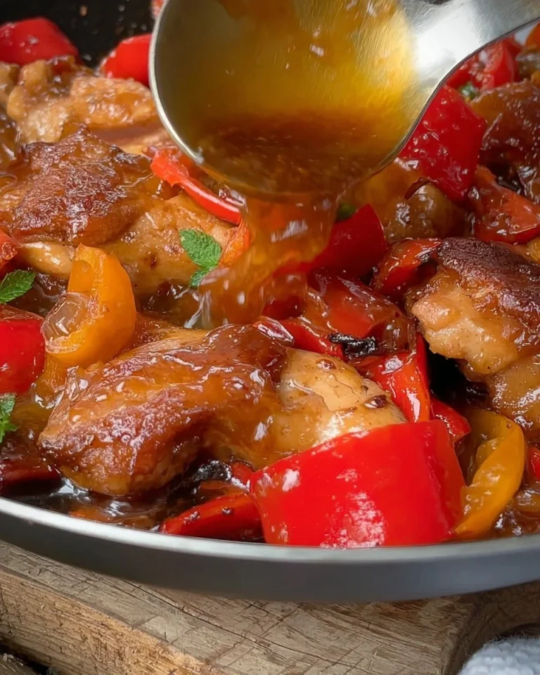 Pollo alla Birra con Peperoni, un piatto delizioso della cucina italiana.
