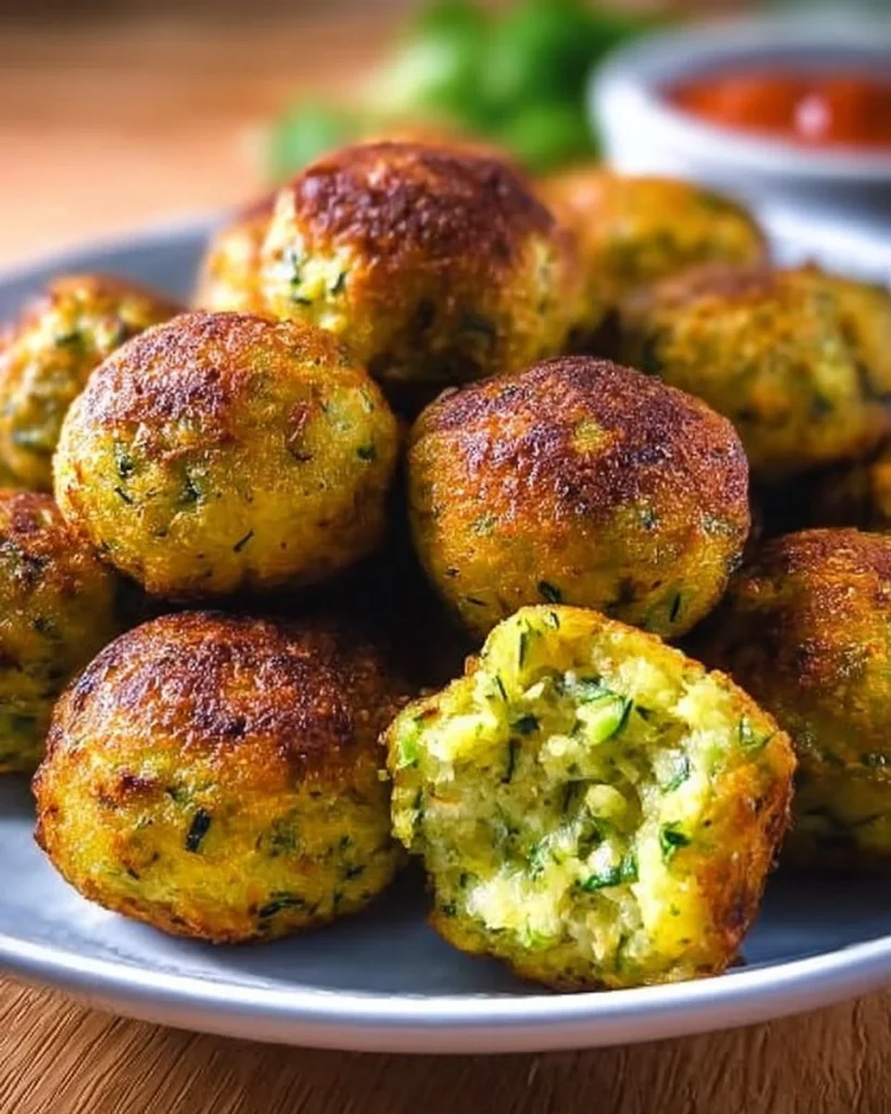 Polpette di zucchine croccanti e saporite servite su un piatto