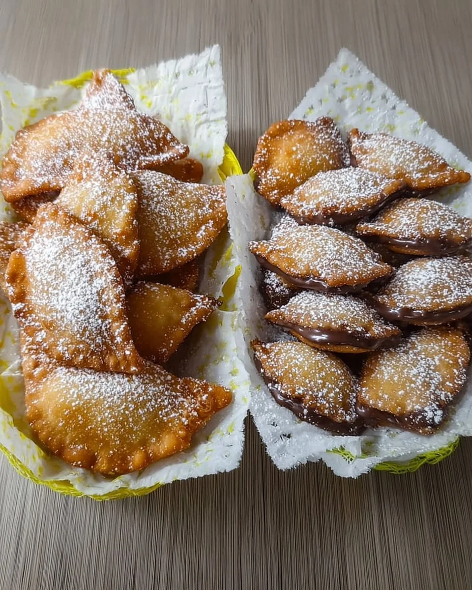 Ravioli fritti di ricotta e nutella appena pronti e dorati