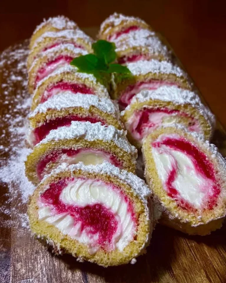 Rotolo panna e alchermes, un dolce italiano classico e goloso.