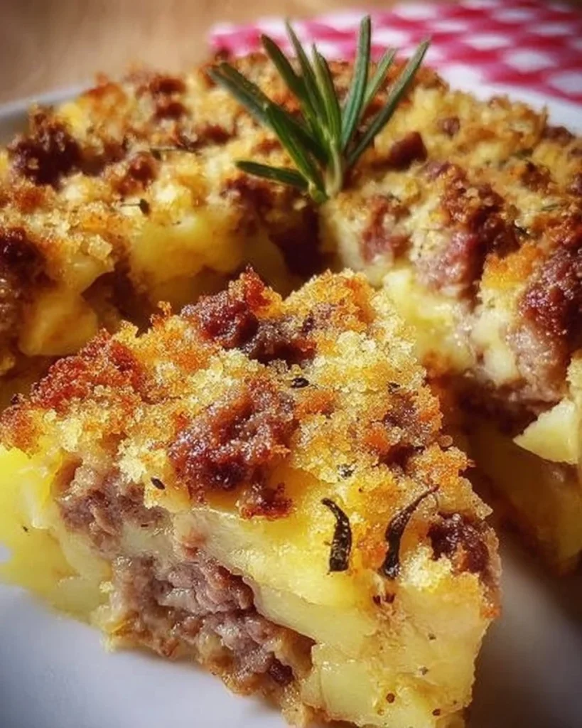 Sbriciolata di Patate al Forno con Salsiccia e Provola appena sfornata