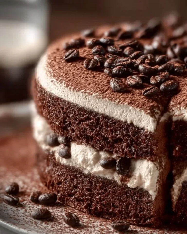 Torta al Cacao con Crema al Mascarpone e Caffè decorata e servita