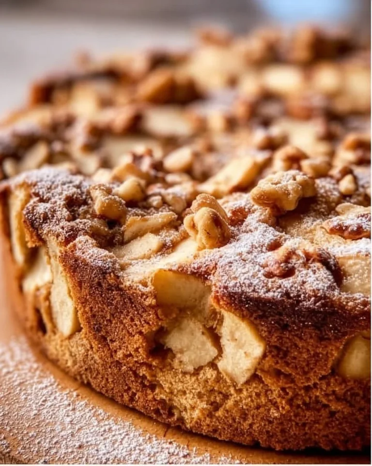 Torta di farina d’avena con mele e noci appena sfornata