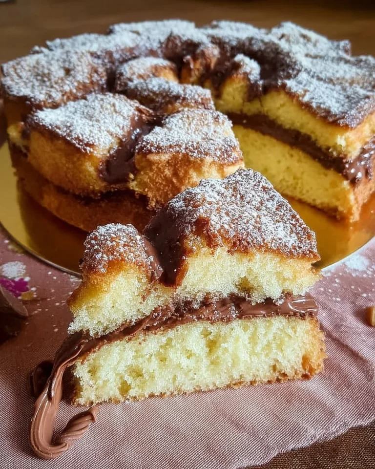 Torta versata allo yogurt farcita con Nutella su un piatto.
