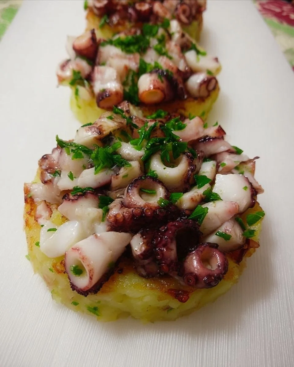 Tortino di patate con polpo, un piatto gustoso e tradizionale.