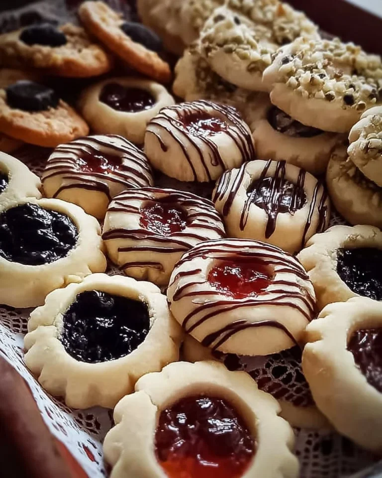 Vassoio di biscottini di frolla ripieni con varietà di farciture