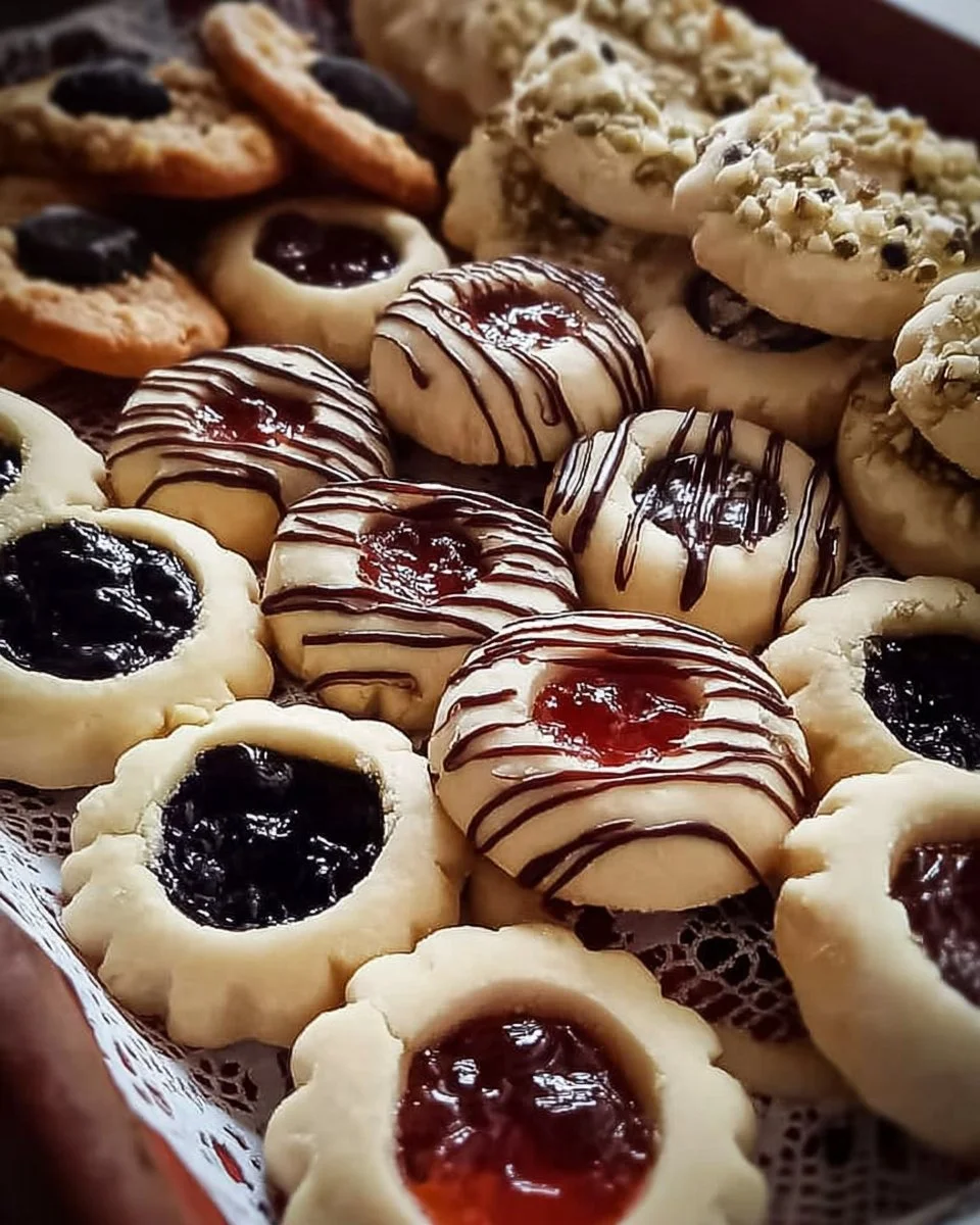 Vassoio di biscottini di frolla ripieni con varietà di farciture
