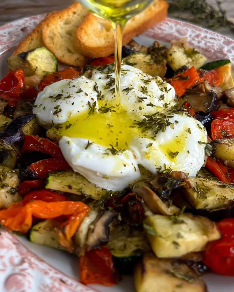 Verdure al forno con burrata colorate e gustose.