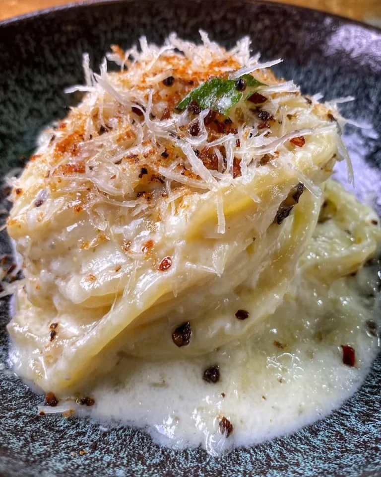 Piatto di cacio e pepe con formaggio e pepe nero