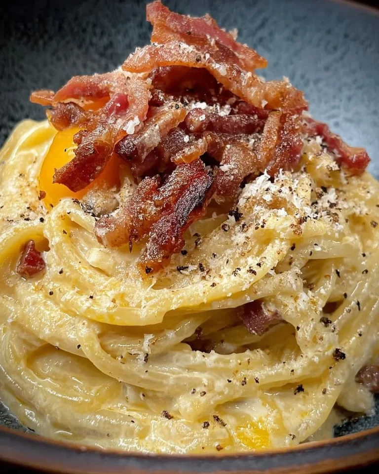 Piatto di Carbonara con pancetta, uova e pecorino romano