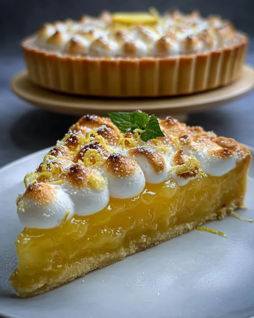 Crostata limone decorata con fette di limone e zucchero a velo