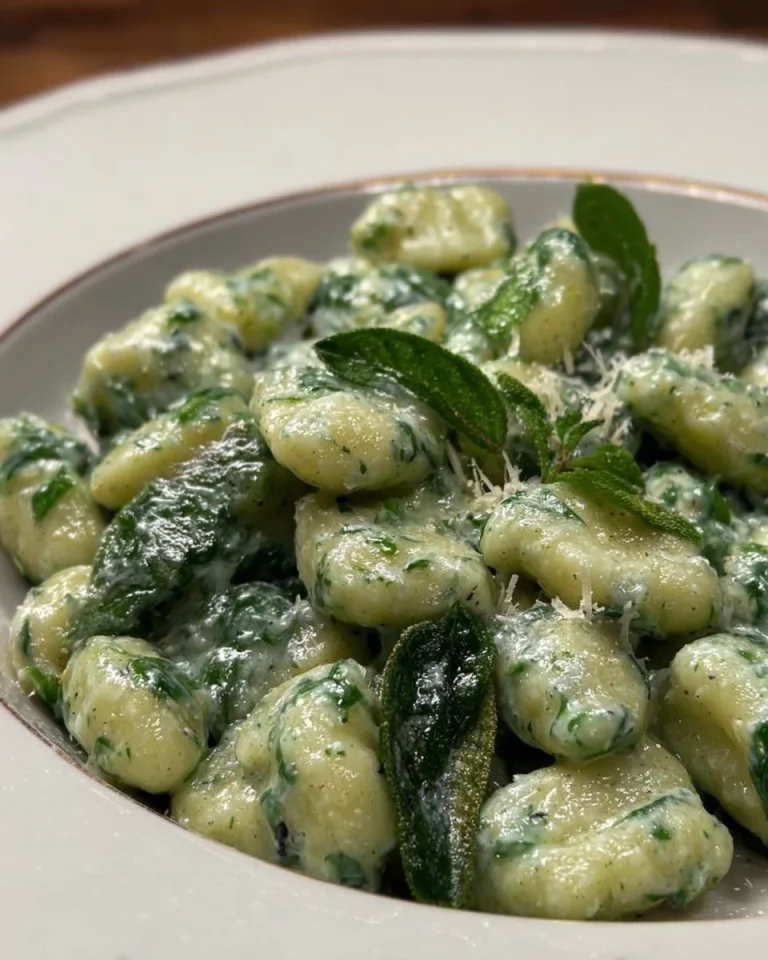 Gnocchi agli spinaci con burro e salvia, piatto italiano tradizionale
