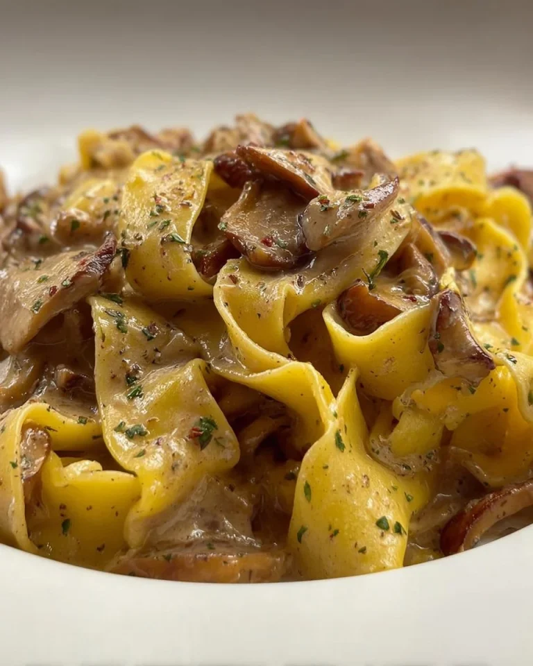 Pappardelle con funghi porcini in un piatto elegante
