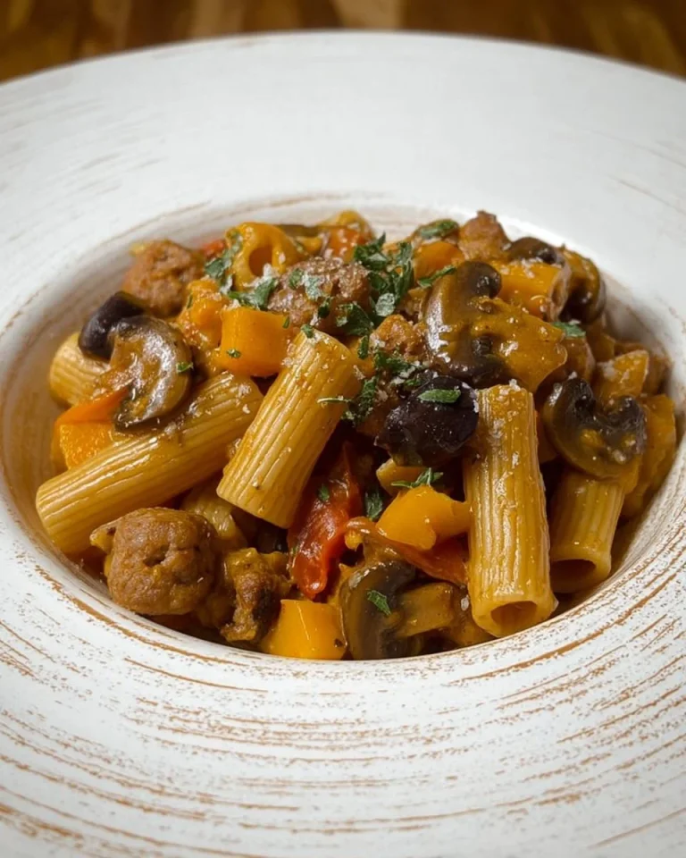 Pasta Integrale con zucca, funghi e salsiccia, un piatto delizioso e nutriente