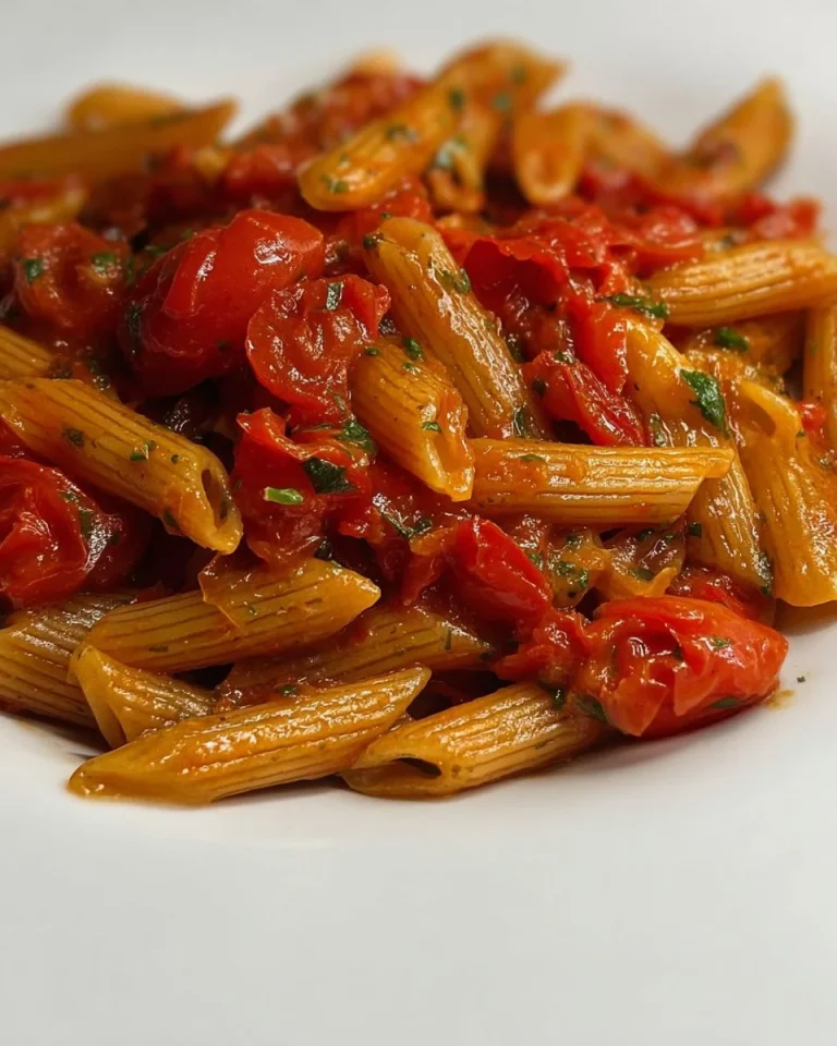 Piatto di Penne all'arrabbiata con salsa di pomodoro e peperoncino
