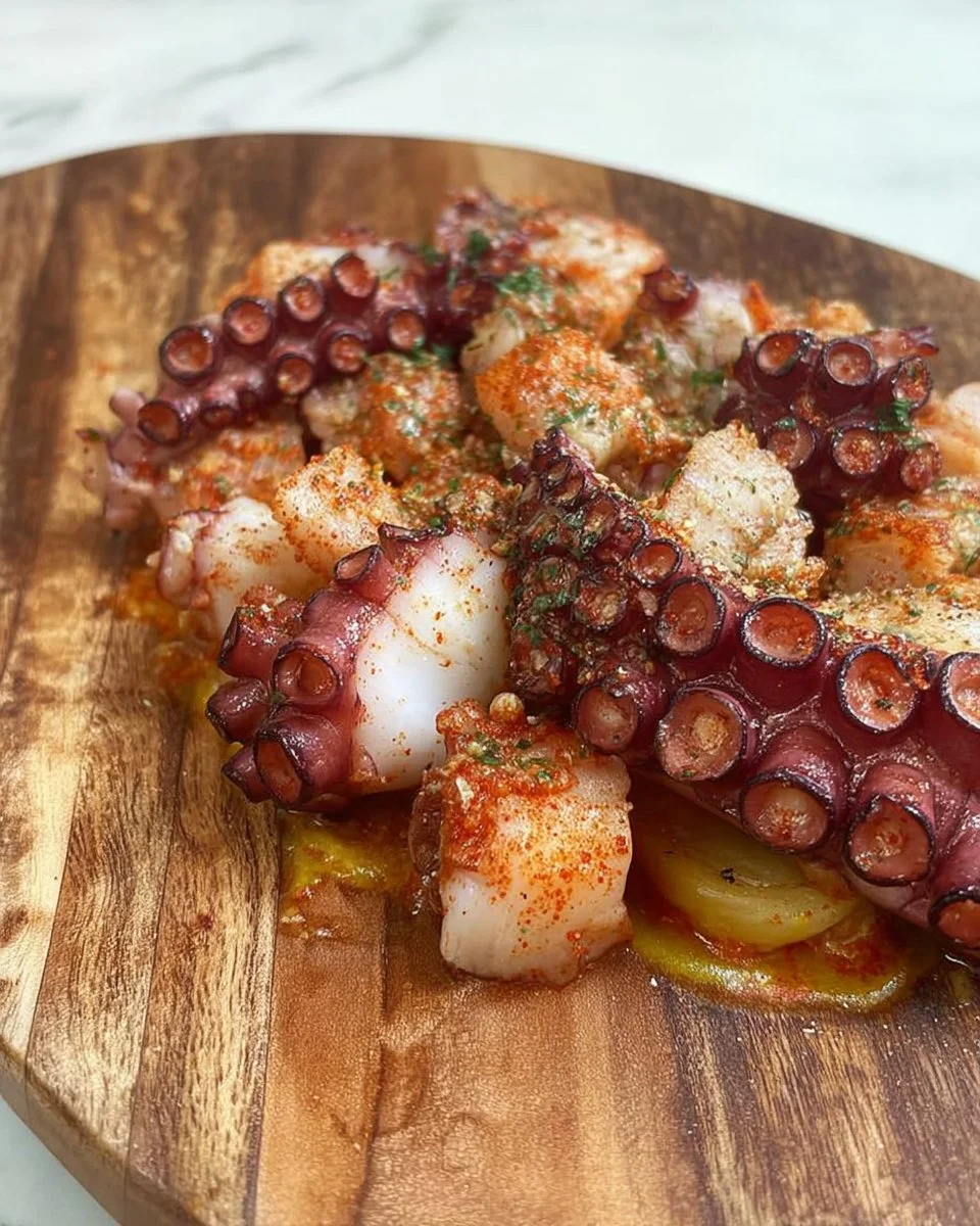 Piatto di Polpo alla Gallega servito con papate e paprika