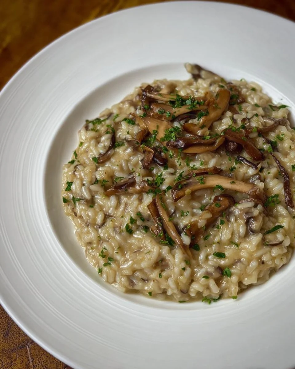 Risotto ai porcini cremoso servito in un piatto elegante.