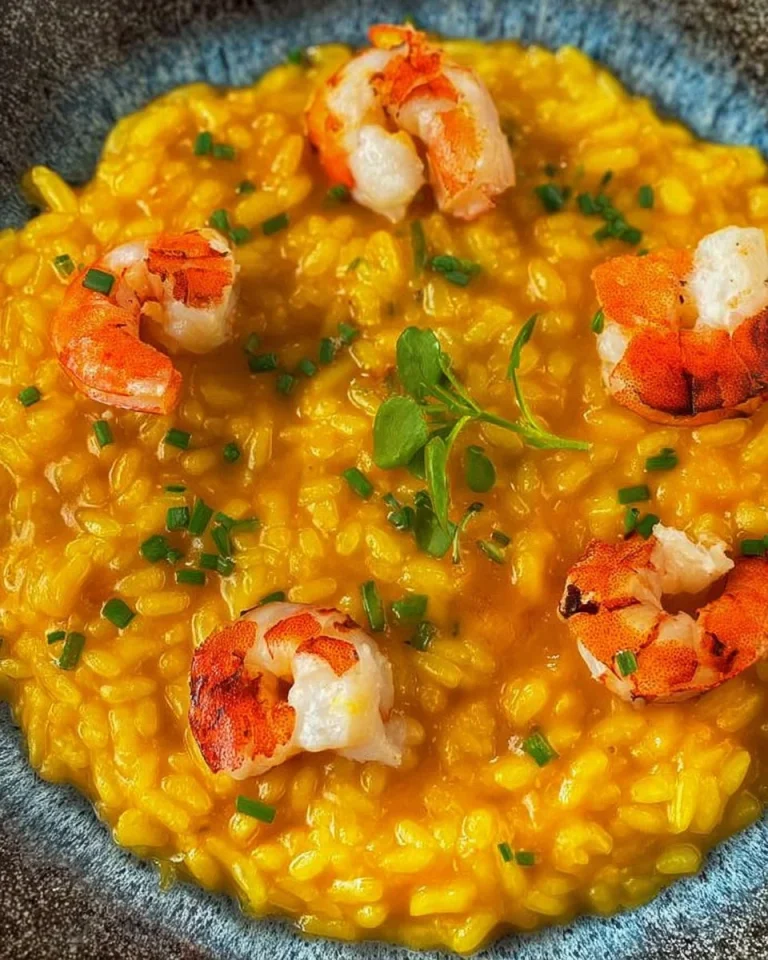 Risotto di zucca e gamberi, piatto cremoso e delizioso con gamberi freschi.