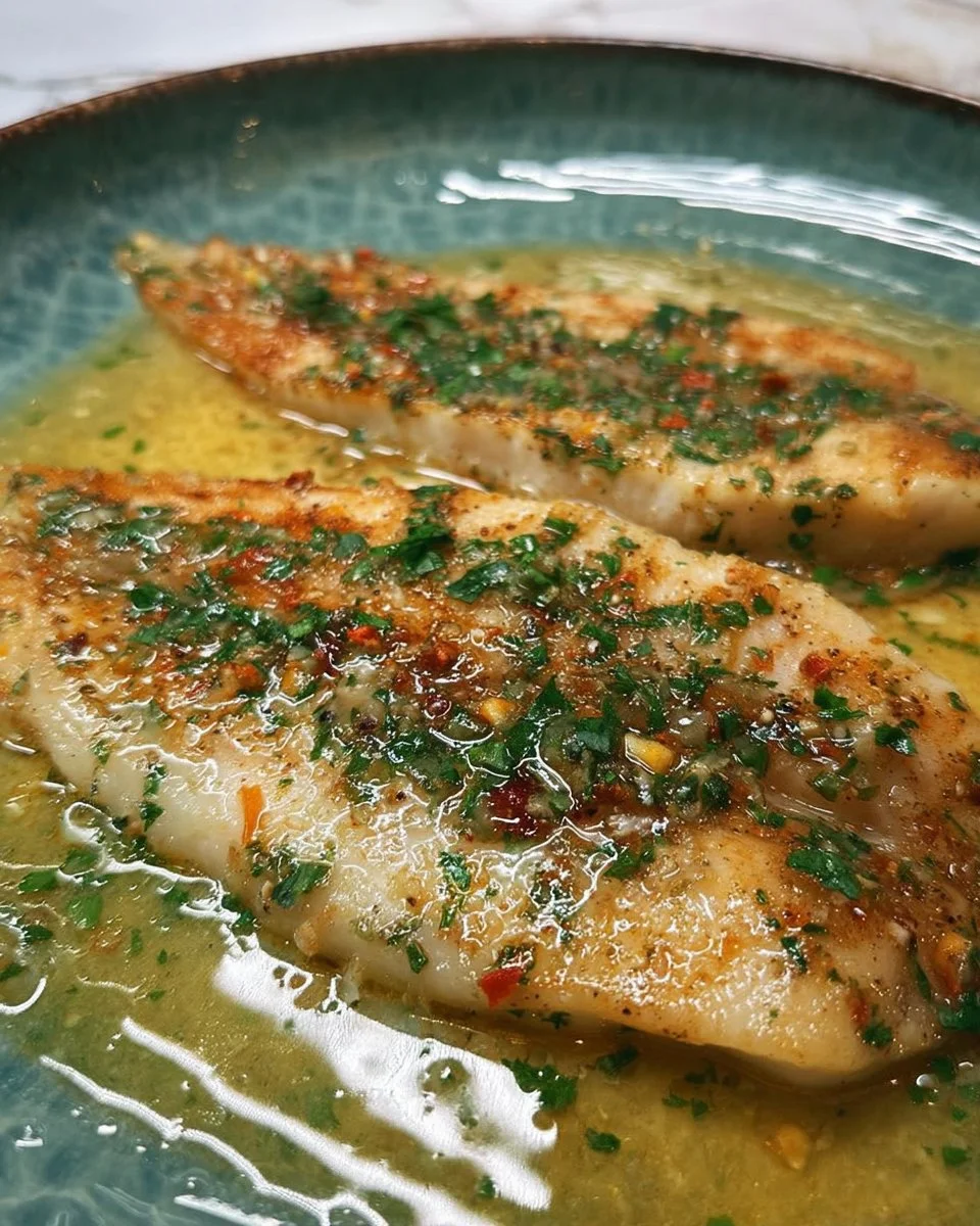 Piatto di sogliola alla mugnaia ben presentato con contorni freschi