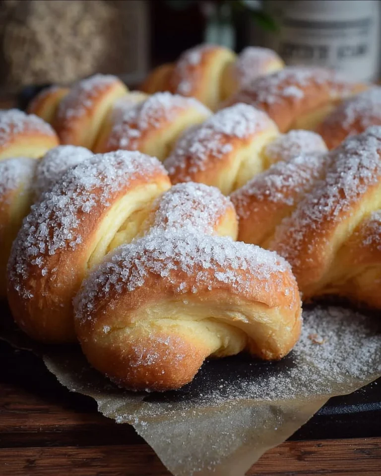 Treccine con lo zucchero appena sfornate su un piatto decorativo.