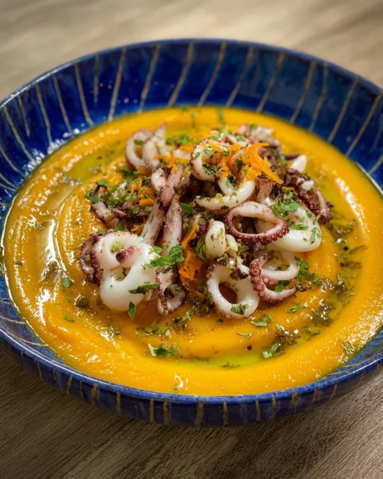 Vellutata di carote con zenzero e calamari, piatto cremoso e gustoso